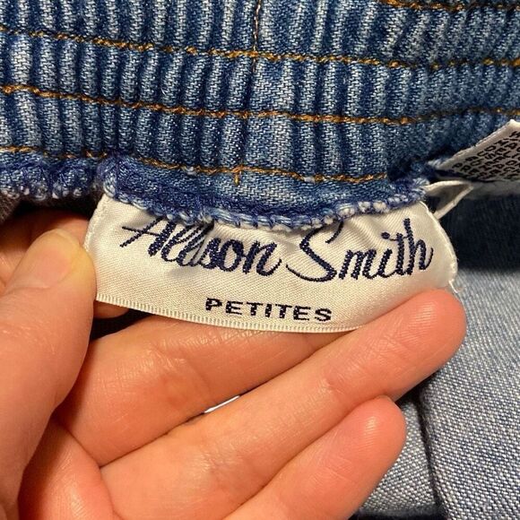 Vintage Allison Smith Button Front Pleated Denim Midi Skirt Blue Size 14P - Picture 7 of 8